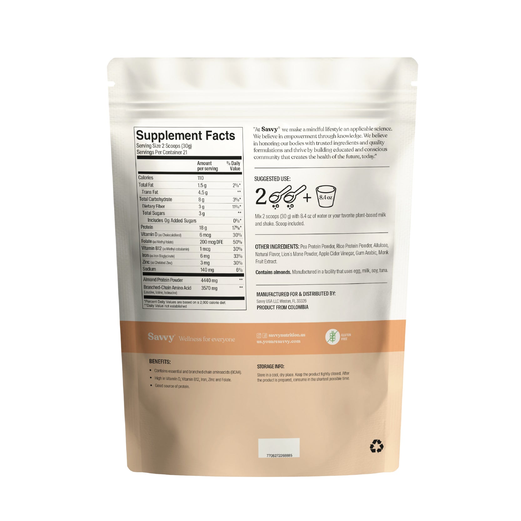 Savvy Veggie Powder Creamy Almond | Plant-Based Protein Powder with ...